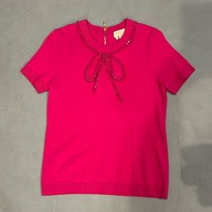 Kate Spade pink wool and cashmere short sleeved sweater with bow size small